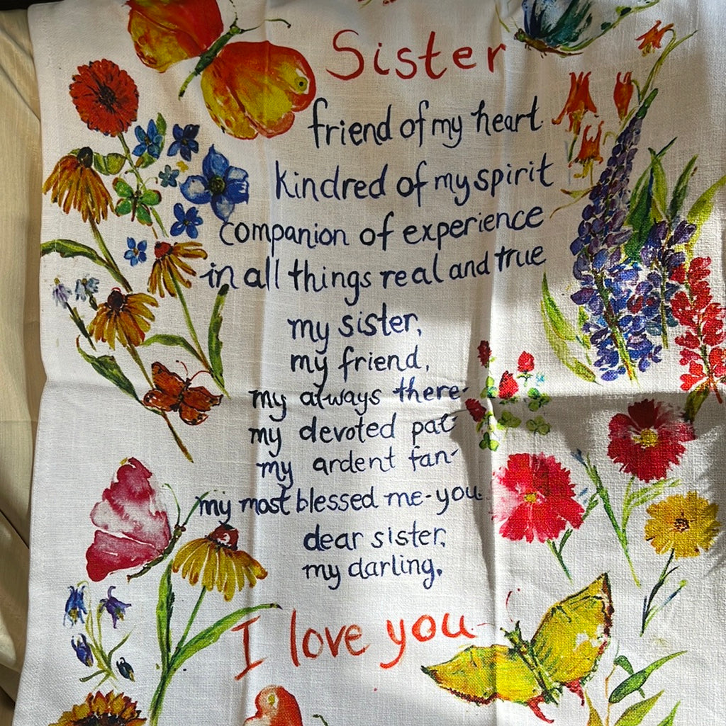 April Cornell Sister, friend of heart tea towel